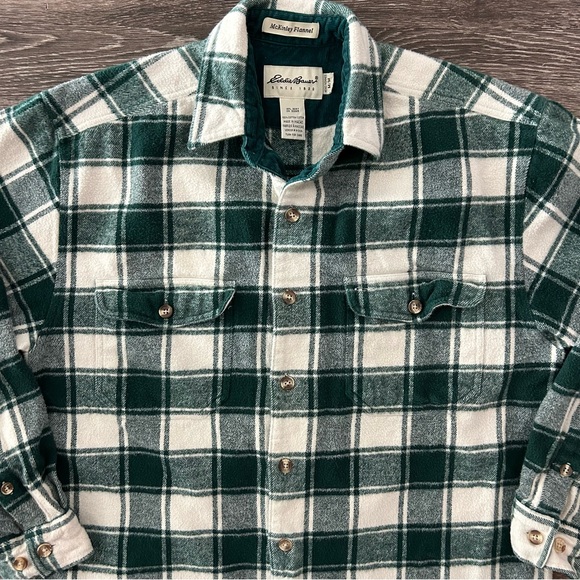 Vintage Eddie Bauer McKinley Flannel Shacket Overshirt Green Plaid Men’s M 90s - Picture 2 of 8